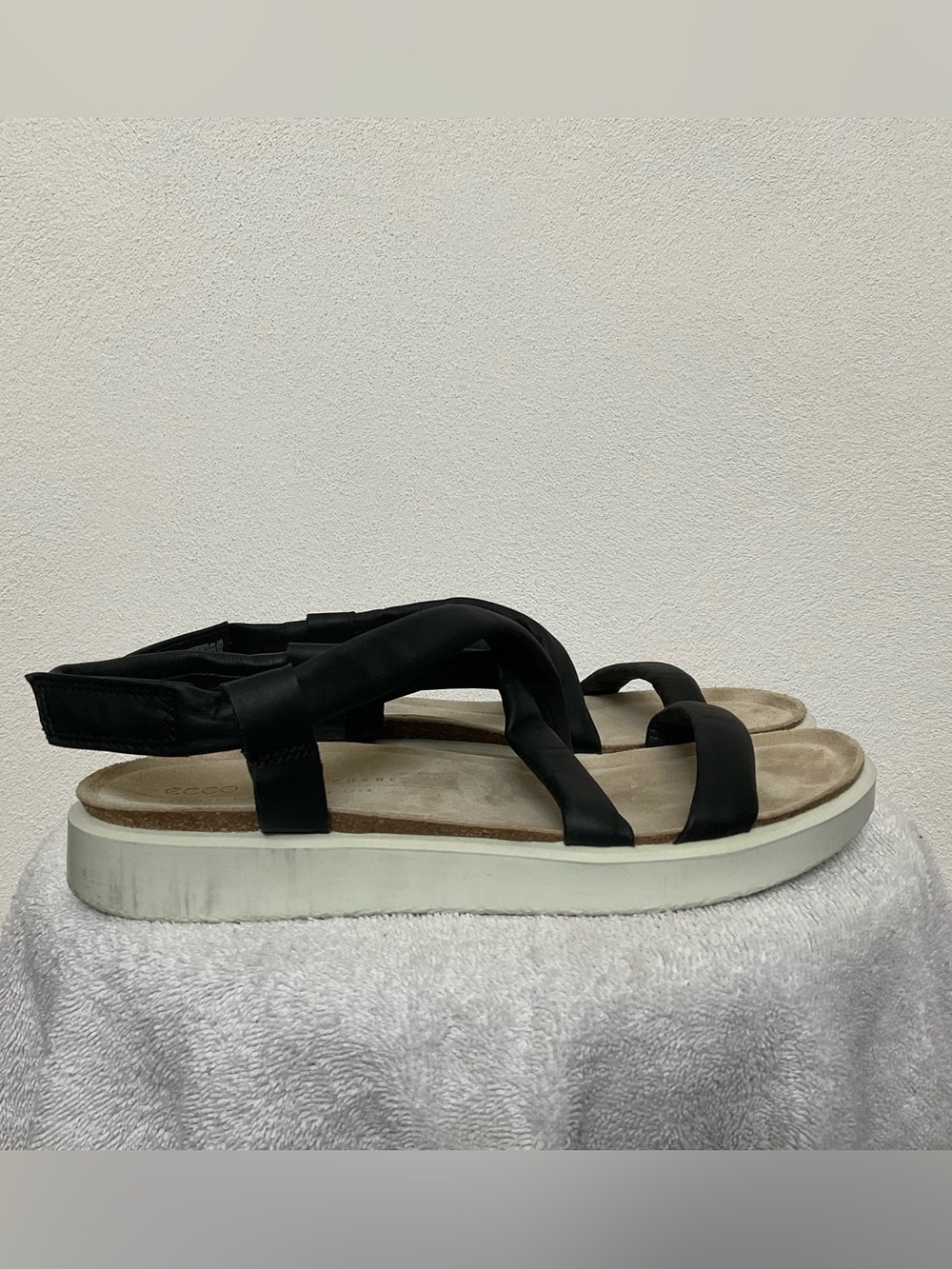 Ecco Corksphere Black Leather Platform Sandals Size 41 Open Toe Summer